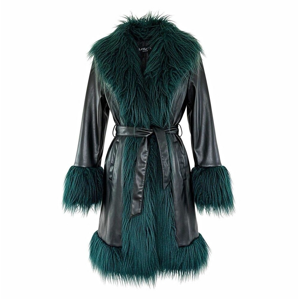 Dolls Kill Y2K Penny Lane Afghan Faux Leather Fur Trim Jacket Small Grunge Mob